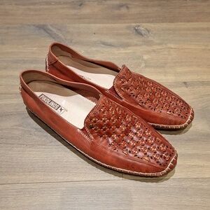 Pikolinos Women's Red Woven/Lattice Leather Driving Loafers (EU 39/US 8.5)